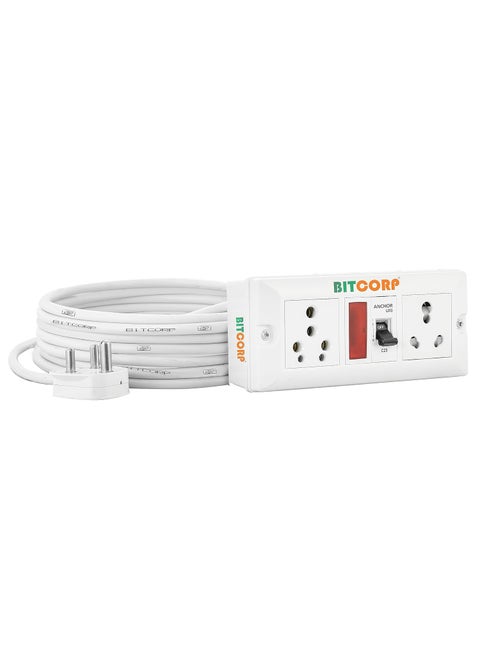 BITCORP 16A Heavy Duty Extension Board 2 Multi Socket 1 Mcb3500W Mcb Surge Protector Long Wire Cord For AcFrigeWashing MachineMicrowaveLarge Appliances3500W 16A Big Plug1 Meter220 Volts