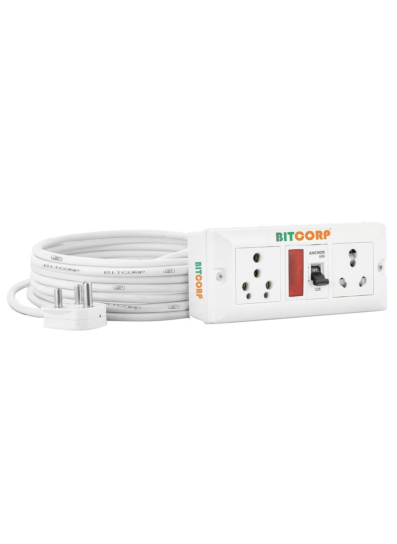 BITCORP BITCORP 16A Heavy Duty Extension Board 2 Multi Socket 1 Mcb3500W Mcb Surge Protector Long Wire Cord For AcFrigeWashing MachineMicrowaveLarge Appliances3500W 16A Big Plug1 Meter220 Volts  - Image 1