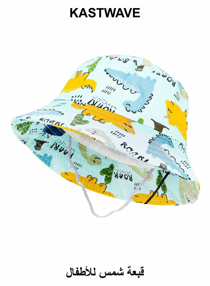كاست ويف قبعة شمس للأطفال من القطن الصيفي مع حزام مطاطي وقبعة شاطئ قابلة للطي ذات حافة واسعة مع حماية من الشمس للأولاد والبنات من عمر 1 إلى 5 سنوات - Image 1