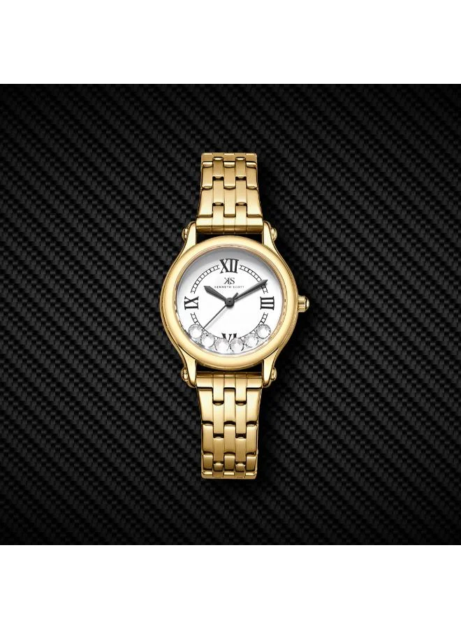 Kenneth Scott White Women's Stainless Steel Analog Watch K25510-GBGW - 30 mm for Women | Best Price UAE