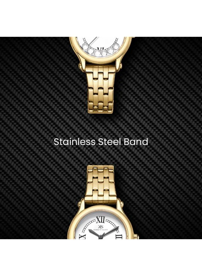 Kenneth Scott White Women's Stainless Steel Analog Watch K25510-GBGW - 30 mm for Women | Best Price UAE