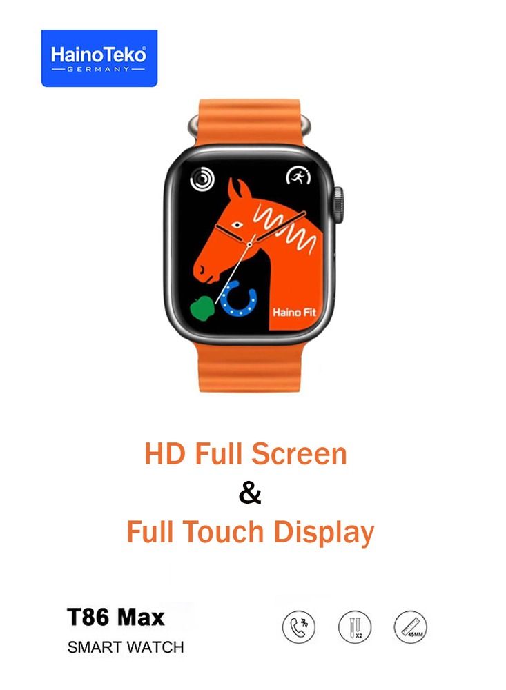 هينو تيكو هاينو تيكو ألمانيا ساعة ذكية T86 HD الأعلى أكبر شاشة 45 ملم مع 2 حزام وشاحن لاسلكي للرجال والنساء - Image 2