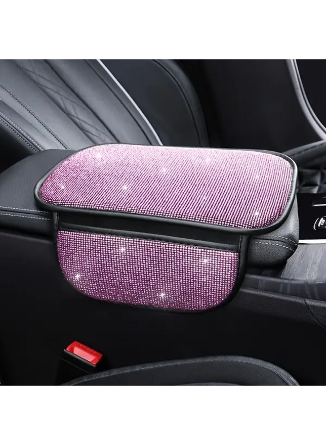 Red Rhinestone Car Armrest Cushion Pad Ergonomic Faux Leather Luxury Interior Decoration - Image 3