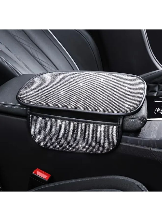 Red Rhinestone Car Armrest Cushion Pad Ergonomic Faux Leather Luxury Interior Decoration - Image 1