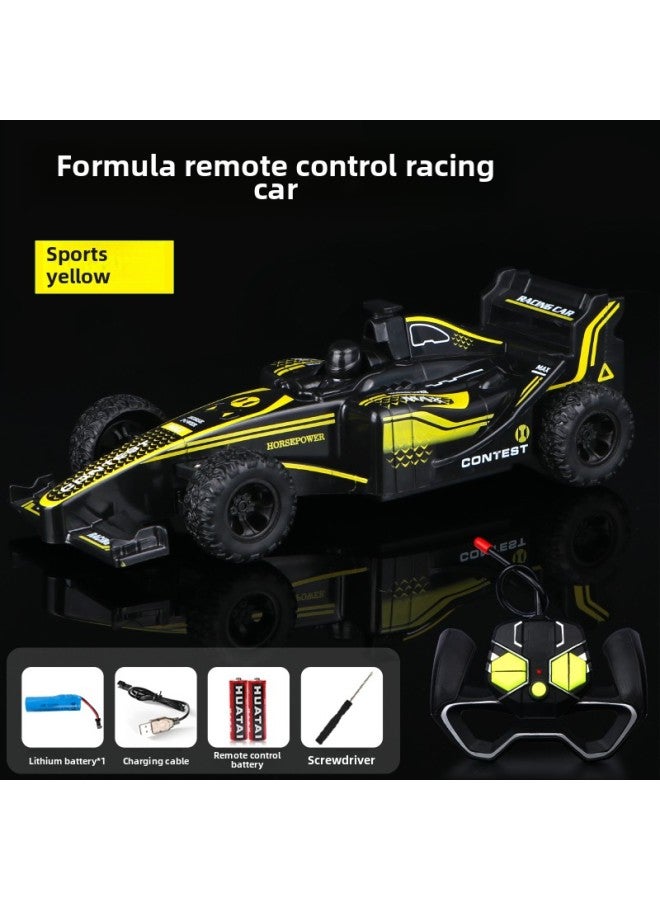 Remote Control Car Charging Wireless High-speed Remote Control Car Racing Car Drift Car Model Electric Children's Toy Car Boy-Colour:Yellow Remote Control F1 Racing Car [rechargeable Model]-Proportion:Fun Model [1 Set Of 4 Times Battery Life Lithium Battery + 1 Original Battery  - Image 1