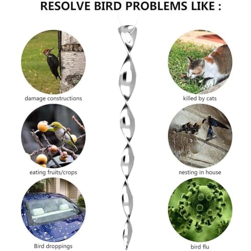 Gozaqe Bird Repellent Reflective Scare Rods,Bird Repellent For Balcony,Hanging Silver Plastic Rod Reflective Bird Deterrent Device,Pigeon Scarer Keep All Birds Away From Your House,Garden(8 Pcs) - Image 2