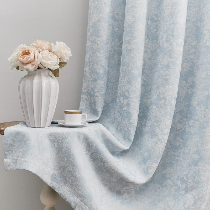 Beauoop Blue Floral Jacquard Blackout Curtains 84 Inches Long 2 Panels for Bedroom Living Room Chenille Flower Room Darkening Thermal Insulated Soundproof Grommet Window Treatments Drapes, 52x84 - Image 1