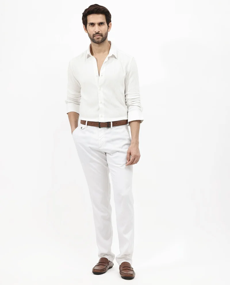 Rare Rabbit Rare Rabbit Mens Ufa White Viscose Nylon Blend Fabric Full Sleeve Regular Fit Textured Solid Shirt