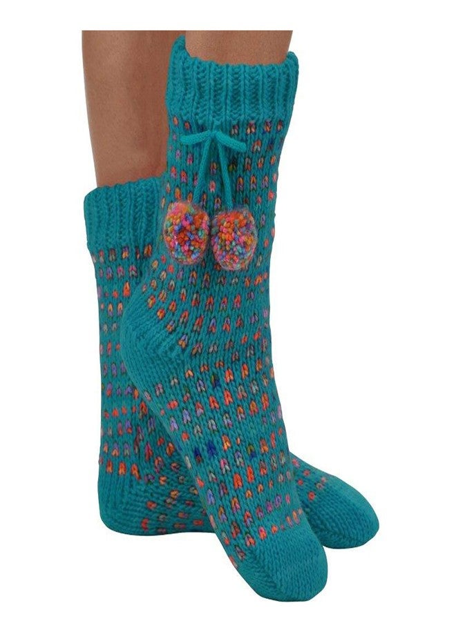 سنوزيس جوارب نسائية مبطنة بفرو شيربا من سنوزيز - جوارب ناعمة للنساء - لون أزرق مخضر - Image 1