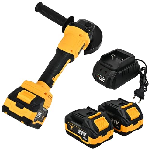 HYCO LABEL FLYMAX Cordless Angle Grinder, 21V Brushless Motor, 110mm Wheel, 8500 RPM, 2 Batteries and Charger Made in Taiwan - Image 1