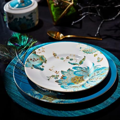 222 Fifth 16-Piece Porcelain Dinnerware Set for 4, Elegant Floral Plates and Bowls Sets-White, Teal, Gold Ceramic Dishes, Chip Resistant Kitchen and Dining Dish Set, Microwave & Dishwasher Safe, Eliza - Image 2