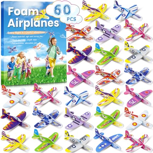 Diteryy 60 Pack Paper Airplanes for Kids Foam Plane Glider Planes Toys BulkAssorted ColorsEasy Throwing Paper Airplanes for Party Favors Birthday Classroom Valentines Easter Carnival Prizes Presents - Image 1