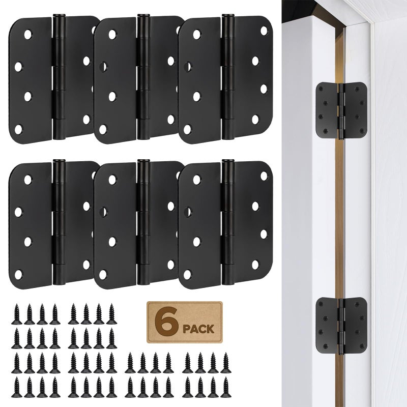 Donext مفصلات أبواب دونيكست شديدة التحمل، 6 قطع، مقاس 4 بوصات، دائرية، سوداء غير لامعة - مفصلات متينة بزوايا نصف قطرها 5/8 بوصة - Image 1