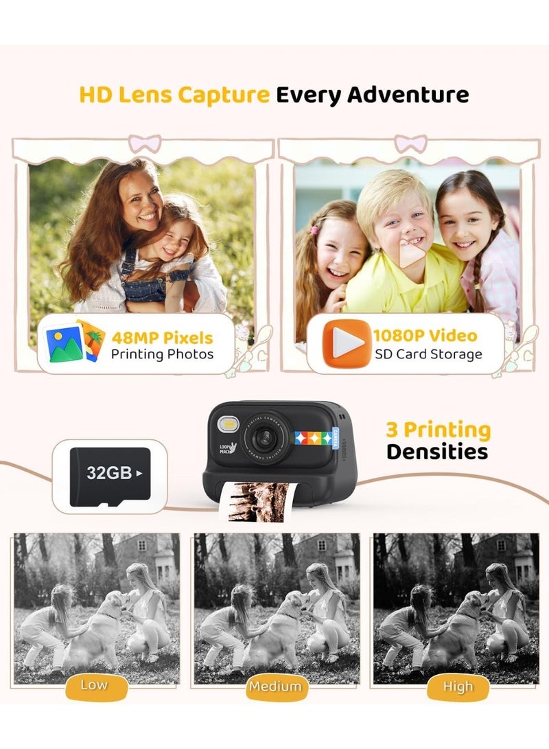 Lecran Instant Print Camera for Kids, 48MP Photos 1080P Digital Video Camera, 32GB Card White - Image 5