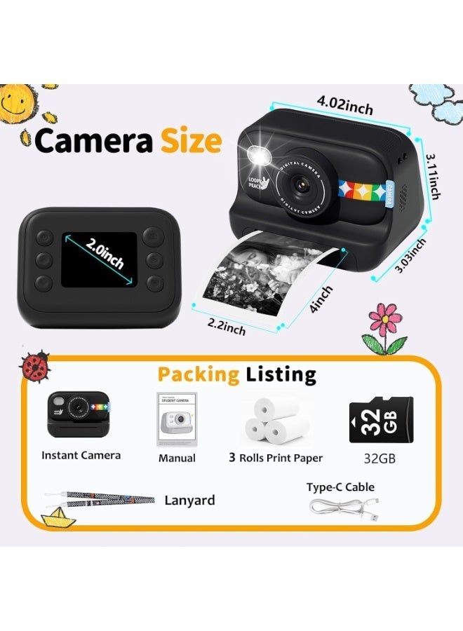 Lecran Instant Print Camera for Kids, 48MP Photos 1080P Digital Video Camera, 32GB Card White - Image 3