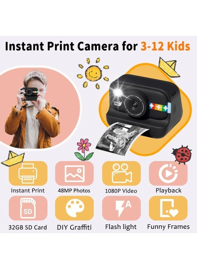 Lecran Instant Print Camera for Kids, 48MP Photos 1080P Digital Video Camera, 32GB Card White - Image 2