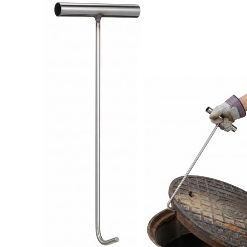 DOITOOL Manhole Hook 15 Inch Stainless Steel T Handle Manhole Cover Lifter Lifting Hook Hand Tool with Blunt Tip Storm Drain Puller Tool for Septic Tank Lids - Image 1