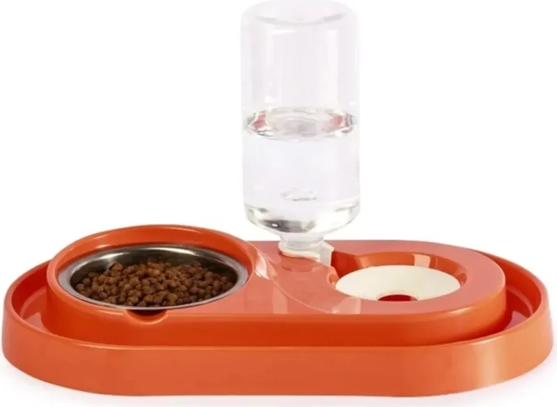 Tineke Reservoir with Steel Bowl Cat-Dog Food and Water Bowl Set 500ML 1 Piece ORANGE