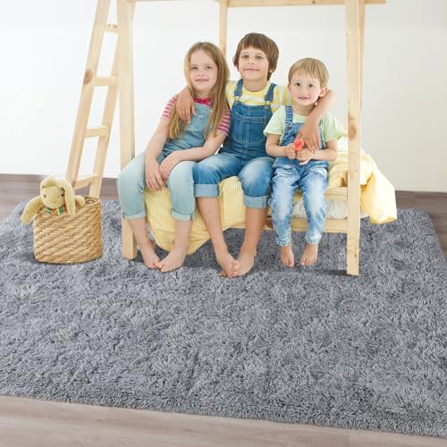 Chicrug Soft Area Rugs for Bedroom Living Room Plush Fluffy Rug 4x6 Feet, Shag Furry Area Rug Carpet Non Shedding for Nursery Children Kids Girls Room Home Decorative, Grey - Image 3