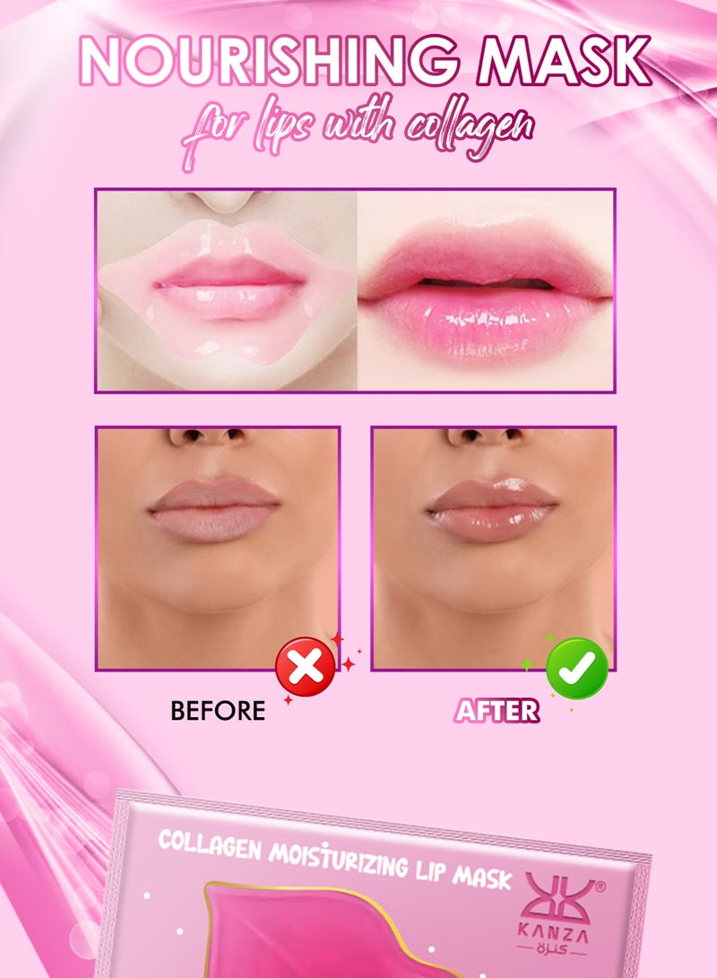 Kanza مجموعة أقنعة الشفاه المرطبة بالكولاجين 10 قطع - مرطب شفاه - قناع شفاه بلوري وردي طبيعي - مرطب لامع - نسيج ناعم - مرونة صحية - قناع شفاه بالكولاجين 10x8g - Image 3