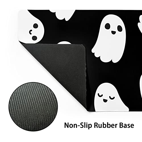 aportt Halloween Cute Ghost Mouse Pad Kawaii Cartoon Spooky Funny Spirit Extended Desk Mat Non-Slip Rubber Base Stitched Edge Large XL Black White Mousepad for Desk Gaming Laptop Desktop,31.5×11.8 Inch - Image 3