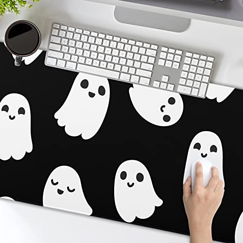 aportt Halloween Cute Ghost Mouse Pad Kawaii Cartoon Spooky Funny Spirit Extended Desk Mat Non-Slip Rubber Base Stitched Edge Large XL Black White Mousepad for Desk Gaming Laptop Desktop,31.5×11.8 Inch - Image 5