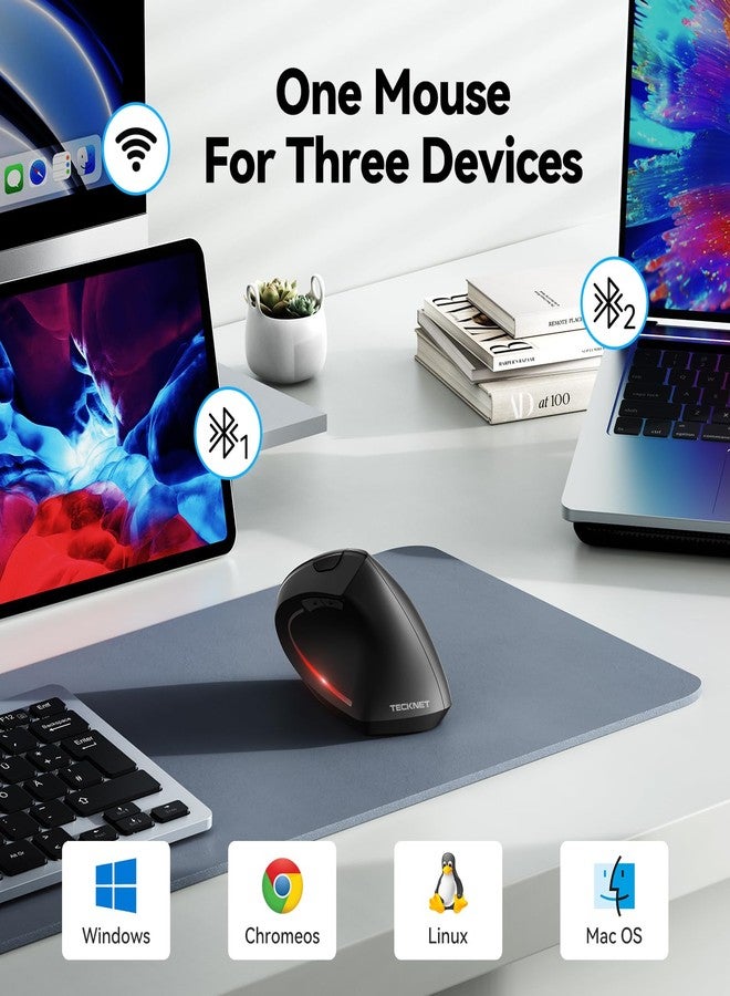 TECKNET Ergonomic Mouse, Wireless Bluetooth Vertical Mouse, 4800 DPI Optical Tracking, 6 Adjustable DPI, Quiet Clicks, 2.4GHz with USB A Receiver, 6 Buttons, Wide Compatibility(Standard) - Image 2
