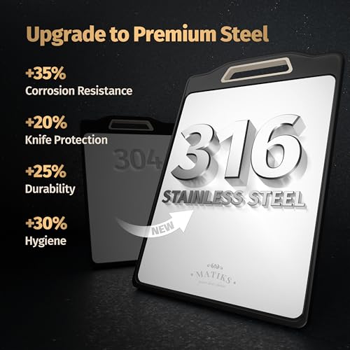 Matiks Stainless Steel Cutting Board Set - 16”×11” Large Double Sided Dishwasher Safe Metal Cutting Board for Kitchen – Housewarming Gifts New Home - New Home Gift Ideas - First Home Cooking Gifts - Image 3