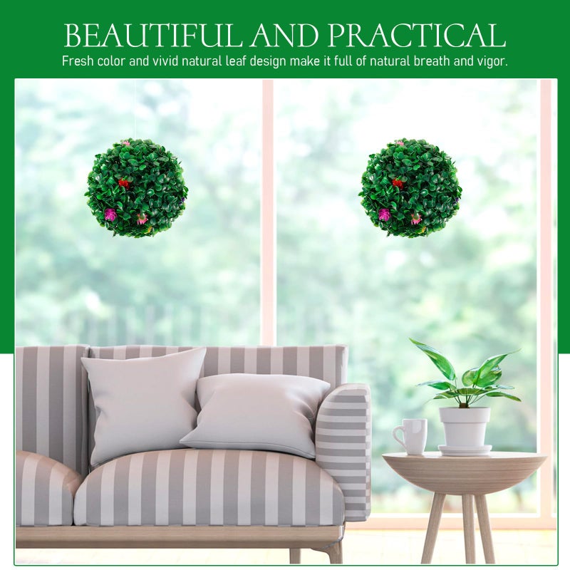 Artificial Topiary Ball with Flowers 18cm Hanging Decorative Grass for Home Garden Hotel - Image 4