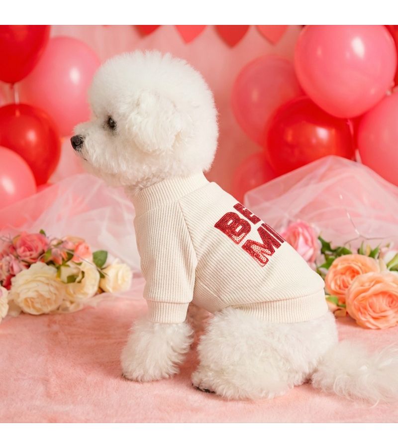 2 Piece Pet Clothing Set For Dogs And Cats Thickened Warm Pullover Sweater With White Base Red Embroidered Letters Heart Design Blue Sleeveless Large Heart Patterned Outer Jacket Leash Walking Size M - Image 5