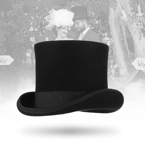 GEMVIE Men 100% Wool Mad Hatter Satin Lined Black Top Hats 6.7" High Topper Hat - Image 3