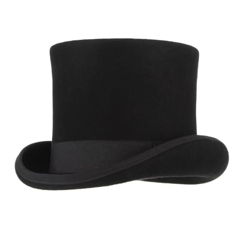 GEMVIE Men 100% Wool Mad Hatter Satin Lined Black Top Hats 6.7" High Topper Hat - Image 1