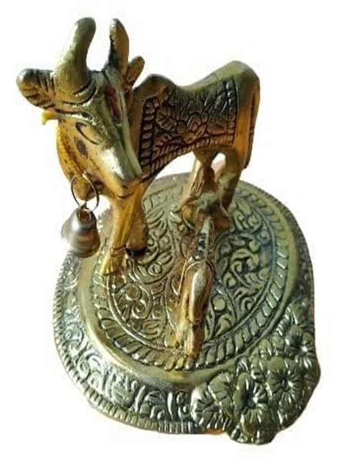 APNA KANHA® Metal Gold Elegant Kamdhenu Cow and Calf Idol Decorative Showpiece - 8.5 cm (Metal, Gold) - Image 2