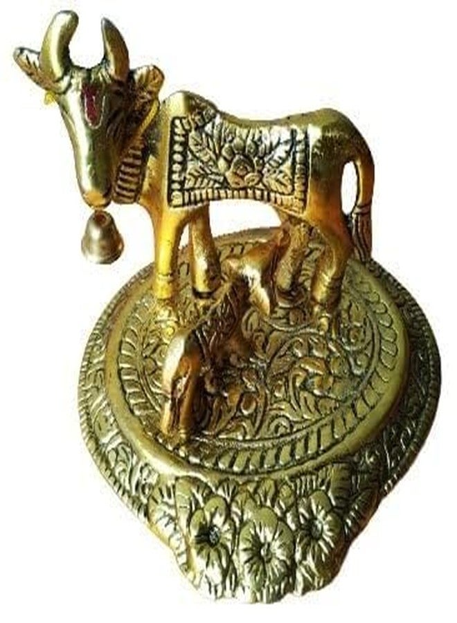 APNA KANHA® Metal Gold Elegant Kamdhenu Cow and Calf Idol Decorative Showpiece - 8.5 cm (Metal, Gold) - Image 1