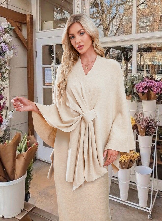 PULI Women's Elegant Shawl Wraps Soft Open Front Poncho Sweater for Spring Fall Winter, Classic Check-burgundy and Oatmeal, One Size - Image 3