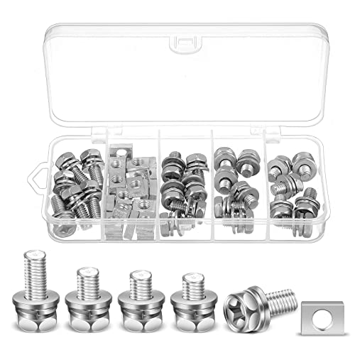 LEIFIDE 48 Pack Motorcycle Battery Terminal Nuts and Bolt Kit M6 x 10 mm 12 mm 16 mm 20 mm Bolt Square Nut Kit Stainless Steel Motorcycle Battery Screw Set for ATV Bike Scooter - Image 1