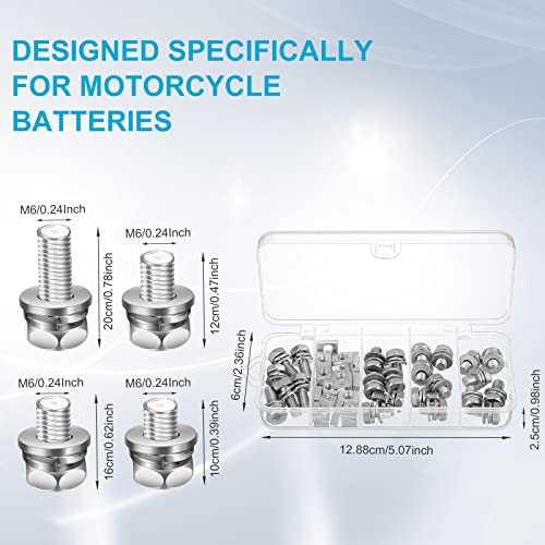 LEIFIDE 48 Pack Motorcycle Battery Terminal Nuts and Bolt Kit M6 x 10 mm 12 mm 16 mm 20 mm Bolt Square Nut Kit Stainless Steel Motorcycle Battery Screw Set for ATV Bike Scooter - Image 2