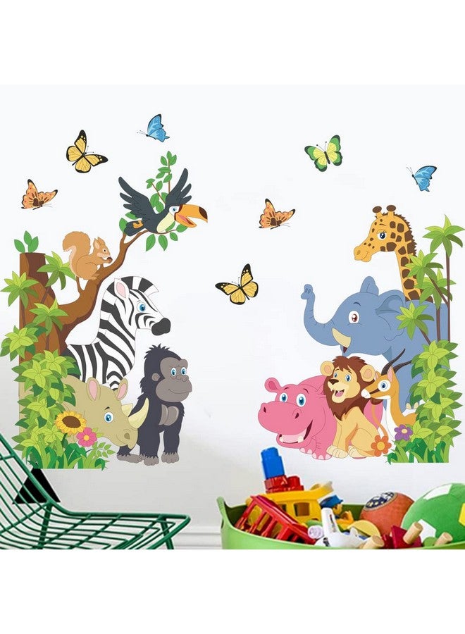 Runtoo Jungle Animals Wall Decals for Kids Elephant Zebra Tree Door Stickers Girls Bedroom Baby Nursery Wall Decor - Image 1