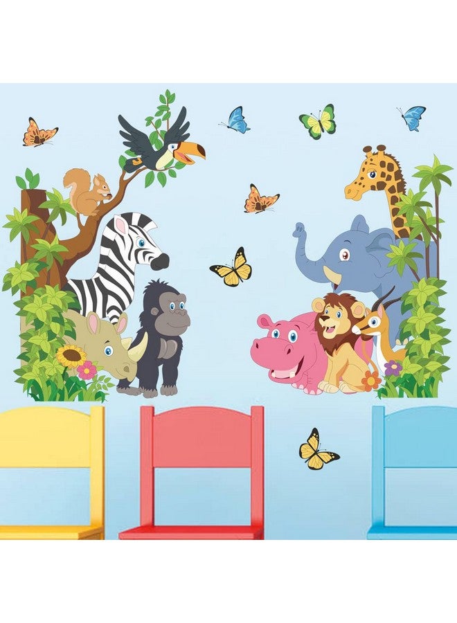 Runtoo Jungle Animals Wall Decals for Kids Elephant Zebra Tree Door Stickers Girls Bedroom Baby Nursery Wall Decor - Image 3