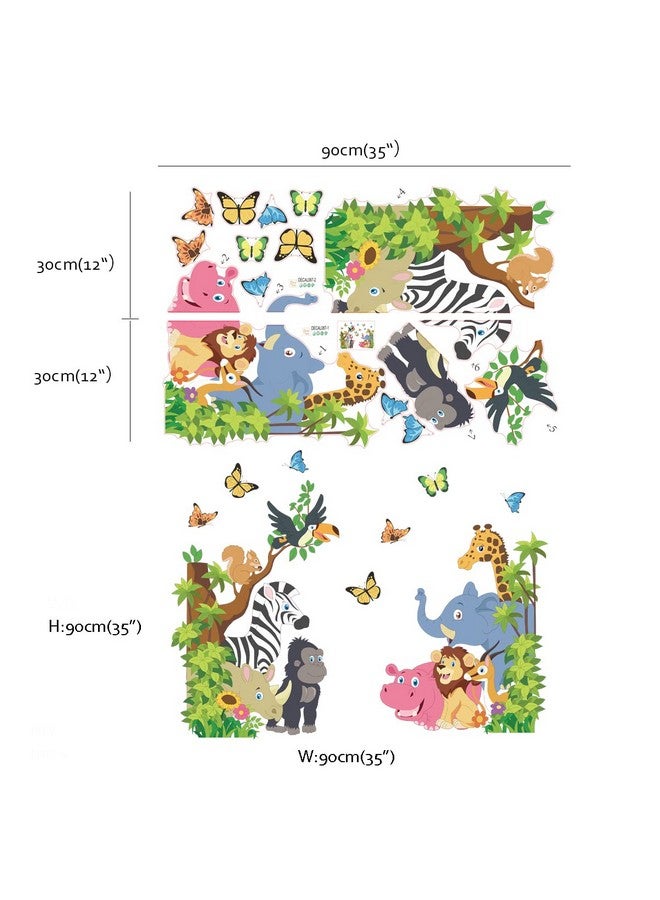 Runtoo Jungle Animals Wall Decals for Kids Elephant Zebra Tree Door Stickers Girls Bedroom Baby Nursery Wall Decor - Image 4