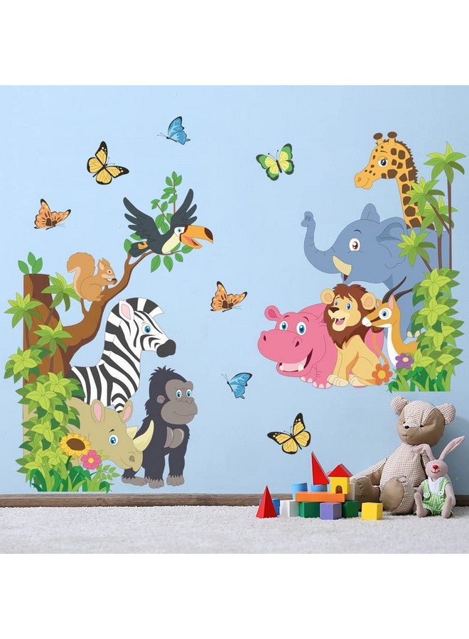 Runtoo Jungle Animals Wall Decals for Kids Elephant Zebra Tree Door Stickers Girls Bedroom Baby Nursery Wall Decor - Image 2