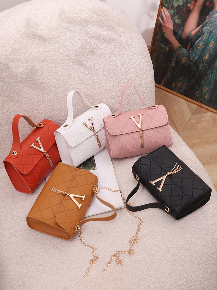 Bag Women Ladies Bags2023 Trendy Fashion Casual Checkered Embossed V Tassel Shoulder Bag - Image 2