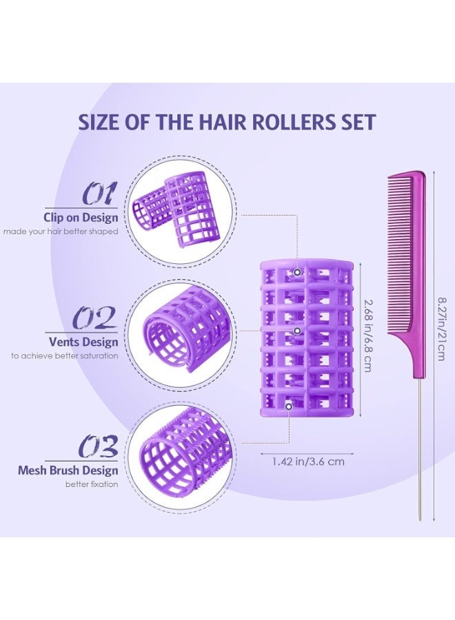 ChicAbode 12 Pieces Hair Roller, Large Size Plastic Hair Rollers Hair Curlers with Steel Pintail Comb Rat Tail Comb for Short Hair Long Hair Hairdressing Styling Tools (Random Color,6.8 x 3.6 cm) - Image 2