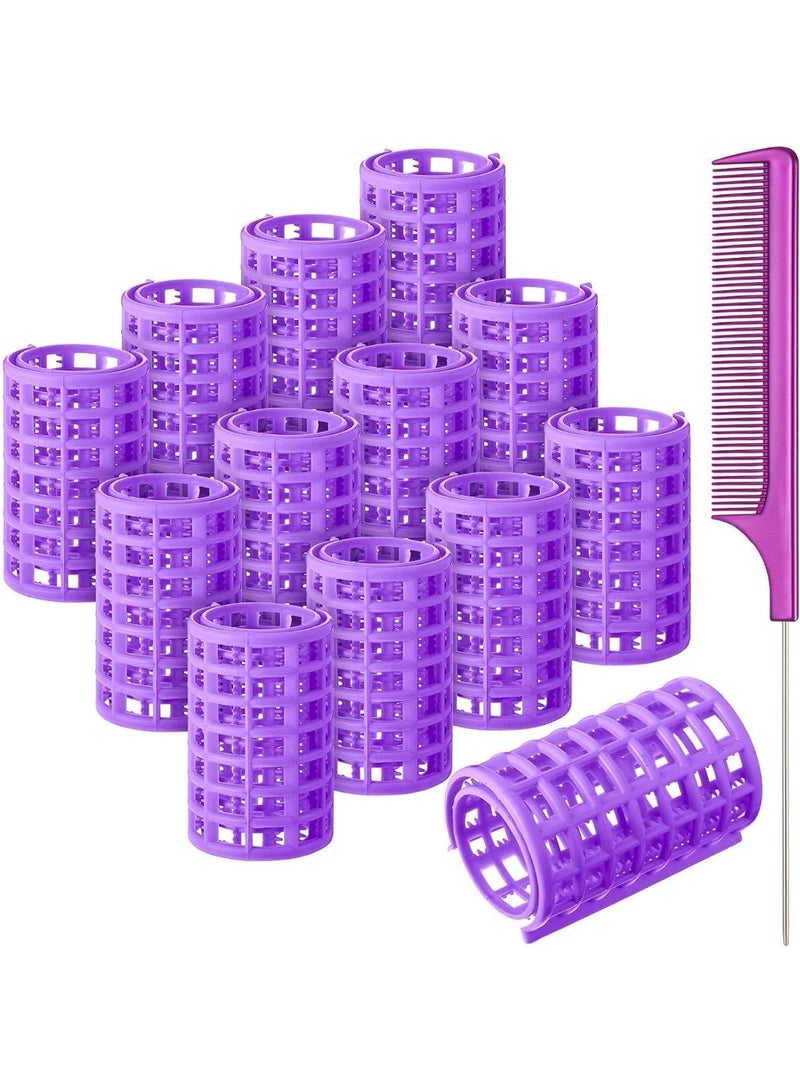 ChicAbode 12 Pieces Hair Roller, Large Size Plastic Hair Rollers Hair Curlers with Steel Pintail Comb Rat Tail Comb for Short Hair Long Hair Hairdressing Styling Tools (Random Color,6.8 x 3.6 cm) - Image 1