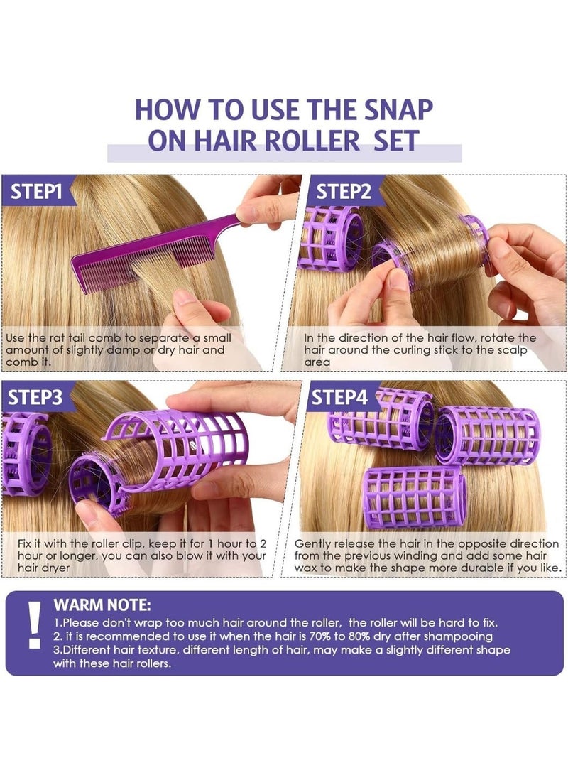 ChicAbode 12 Pieces Hair Roller, Large Size Plastic Hair Rollers Hair Curlers with Steel Pintail Comb Rat Tail Comb for Short Hair Long Hair Hairdressing Styling Tools (Random Color,6.8 x 3.6 cm) - Image 3