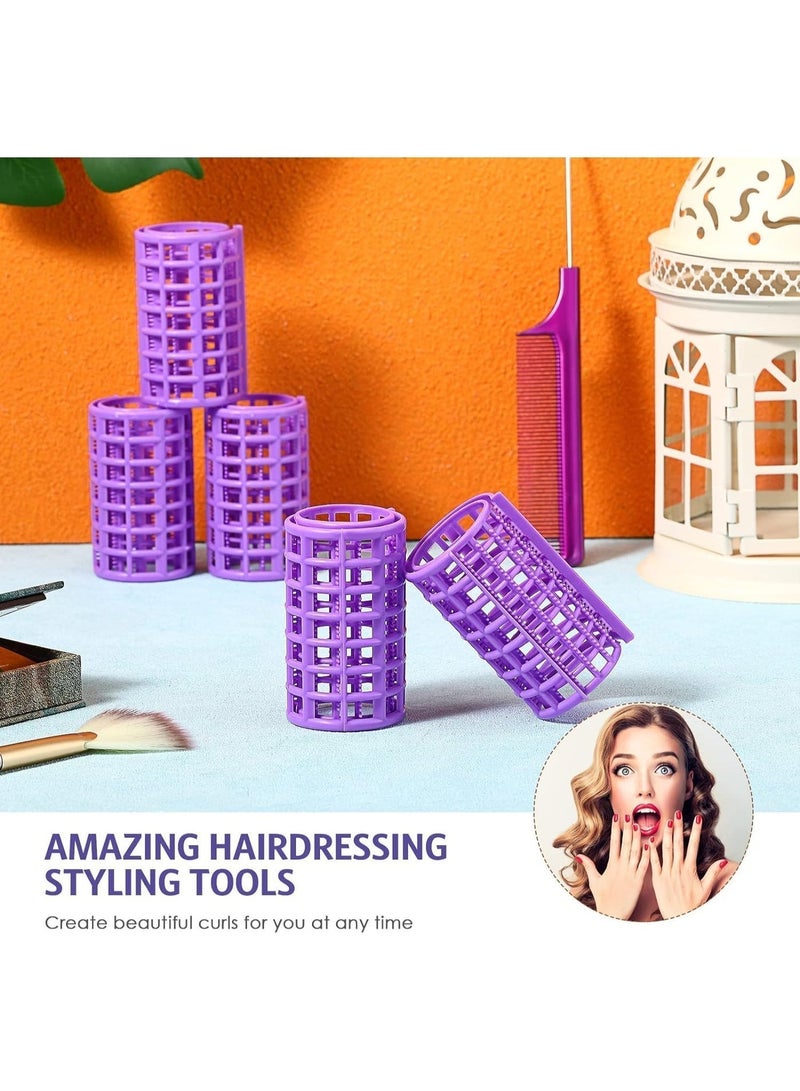ChicAbode 12 Pieces Hair Roller, Large Size Plastic Hair Rollers Hair Curlers with Steel Pintail Comb Rat Tail Comb for Short Hair Long Hair Hairdressing Styling Tools (Random Color,6.8 x 3.6 cm) - Image 4