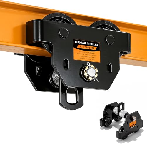 POWLAB I Beam Trolley 3 Ton Manual Adjustable for I-Beam Flange Width 3.66" - 8.46", Overhead Push Beam Trolley Heavy Duty Dual Side Wheels, for Garage Hoist for Straight Curved I Beam - Image 1