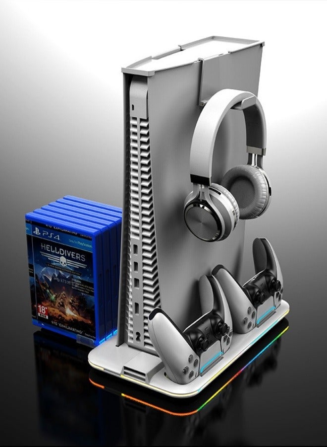 PS5/Slim/Pro Stand and Cooling Station with Dual Controller Charging Station, Including Controller Charger, Cooling Fan, RGB LED and USB Hub (Fit for PS5/PS5 slim/PS5 Pro Version) White - Image 3