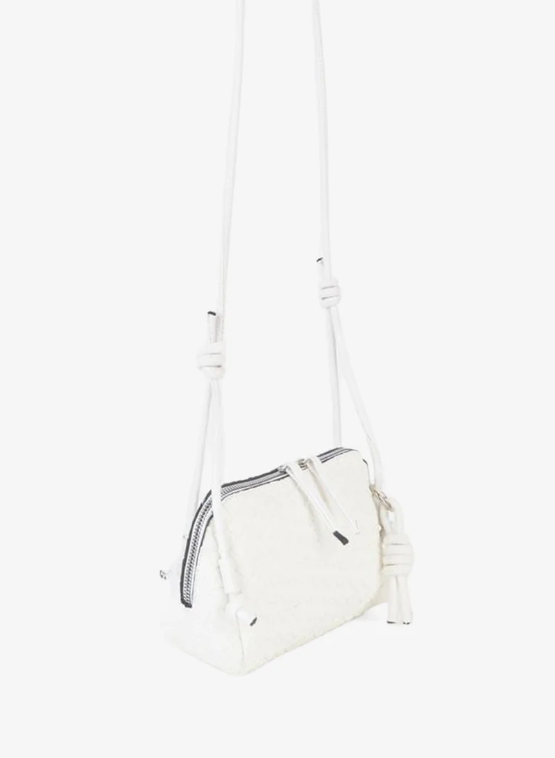 Women's Nazen White Knit Design Artificial Leather Small Size Zipper Closure Hand, Arm and Shoulder Bag.