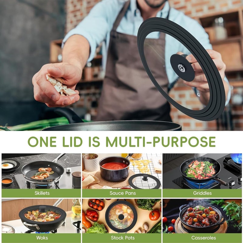 CORYTAO Universal Lid for Pots, Pans and Skillets, Tempered Glass Lid fit 9.5", 10", 11" Skillets, Pots, Frying Pans, Cast Iron, Crock Pot and Other Glass Covers Replacement - Image 2